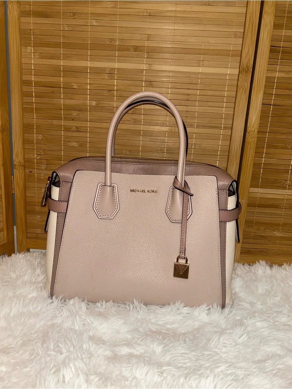 Michael Kors Mercer tote bag Pebble Leather Pink, White Beige Purse handbag